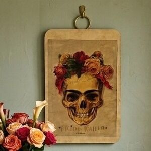 Frida Kahlo Skull Floral Crown Wood Wall Art Plaque Day‎ of the Dead Decor